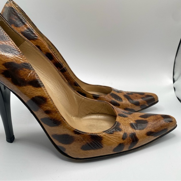 Stuart Weitzman Patent Leather Animal Print Platform Pump Stiletto Heel Size 7 M - Picture 8 of 12
